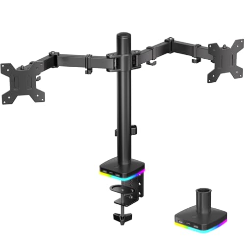 Afaloona RGB Dual Monitor Stand with USB Hub, Dual Monitor Mount for 13-27 Inch Screens, Adjustable Arm Desk Mount with 1 USB-C & 2 USB Ports, Height Swivel Tilt Rotation, VESA 75x75/100x100 - size: RGB Dual Monitor Arm