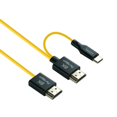 Portkeys 8K HDMI Cable 48Gbps HDMI 2.1 Cord 2.5mm OD Ultra Thin Video Control Cable Compatible with LH7C for A7SIII/FX30/A9M3/A7S4/A7M5/A7R5, S1H/S5M2/GH5II/GH6/GH7, R1/R5II/R6III, etc (TA03Y, 30cm) - color: TA03Y (30cm)