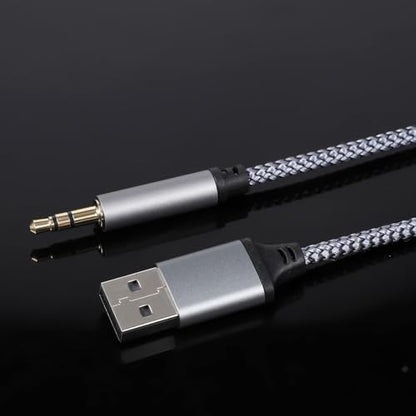 5 Ft USB to 3.5mm Audio Jack Adapter, USB to 3.5mm Audio Aux Cable, Stereo Audio-Cord, Nylon Braided AUX Converter for Headphones, Speaker, PC, Laptop, Not Applicable for Charging, Recording