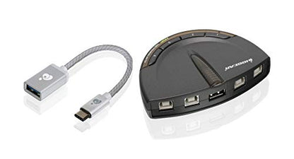 IOGEAR 4 Port USB 2.0 Switch - Auto Printer Switch - USB-A to USB-C Adapter Kit - Manually or Auto Control - LEDs Indicate - Plug N Play - GUB431CA1KIT - size: 4 PORT w/USB-C adapter