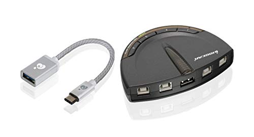 IOGEAR 4 Port USB 2.0 Switch - Auto Printer Switch - USB-A to USB-C Adapter Kit - Manually or Auto Control - LEDs Indicate - Plug N Play - GUB431CA1KIT - size: 4 PORT w/USB-C adapter
