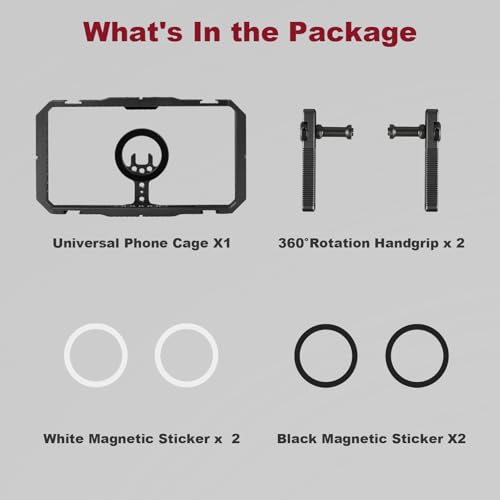 Magnetic Phone Cage with Handle,Smartphone Cage Kit with 360° Rotation Handgrip and Magnetic Sticker for Photography,Compatible with iPhone 17/16/15/14/13 Series and Andriod Phones (Black) - color: Black