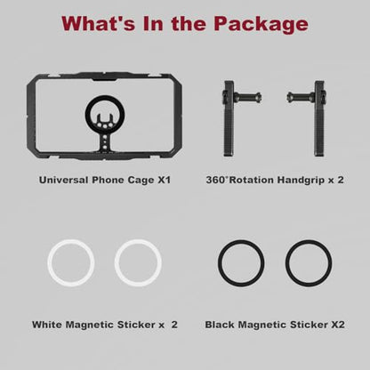 Magnetic Phone Cage with Handle,Smartphone Cage Kit with 360° Rotation Handgrip and Magnetic Sticker for Photography,Compatible with iPhone 17/16/15/14/13 Series and Andriod Phones (Black) - color: Black