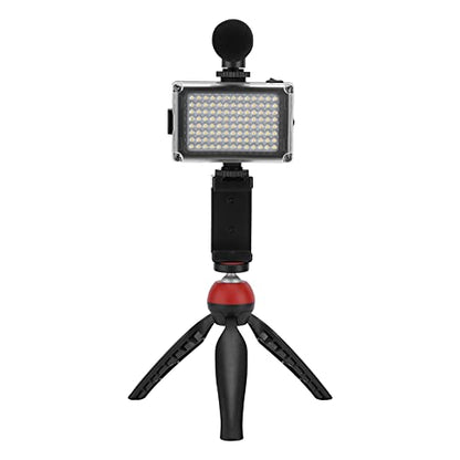 Portable Live Video Kit, Mobile Phone Photography Set with Fill Light Microphone Tripod and Phone Holder for Vlogging Live Streaming (Red) - color: Red