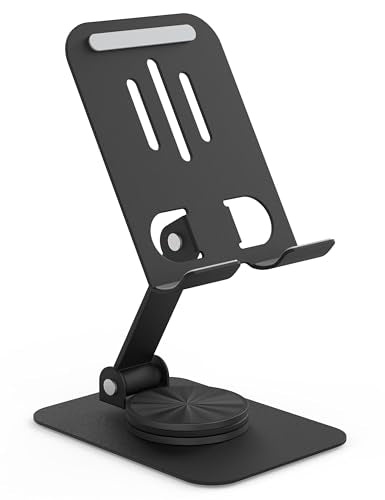 Metal Cell Phone Stand for Desk, Multi-Angel Adjustable 360° Rotation Non-Slip and Foldable Mobile Phone Stand, Compatible with iPhone 17 16 Pro Max and All Smartphones, Black - color: Black