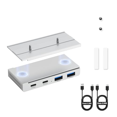 EJAY 10Gbps Magnetic USB-C Hub, 4-Port USB 3.2 Gen2 Desktop Hub with 47" Extra Long Cable, Aluminum USB C Splitter, Under Desk Mount Multi Port USB Hub for MacBook, PC, Surface, SSD, Silver - color: Silver, size: Hub+1 Slide Rail
