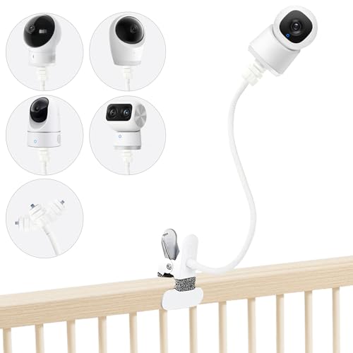 Baby Monitor Mount Holder Compatible with eufy Security Indoor Cam E30/C210/C220/E21/E20/E220/S350, Spaceview E110, Spaceview Pro E210, Spaceview S, T8417 /T8360, 16" Flexible Clip Mount - color: Off-white