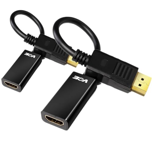 VCE DisplayPort to HDMI Adapter, Gold Plated Display Port to HDMI Male to Female Adaptor Cable, 1080P HDMI 2.0 Converter with Audio, Black - 7.8 Inch (2 Pack)