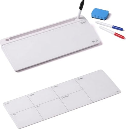 Birch Desktop Glass Whiteboard with Magnetic Weekly Calendar – Dry Erase Board, Keyboard Stand, Hidden Storage, Adjustable Dividers, 3 Markers & Eraser – Office, Home, School – Cloud - style: Cloud Gen2