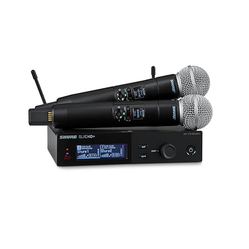 Shure SLXD24D+/58 Dual Handheld Wireless System - Includes SLXD4D+ Dual Receiver, 2 SLXD2+ Handhelds with SM58 Capsule, Bluetooth Monitoring, G57 Band | Dual SLXD4D Plus Receiver, 2 SLXD2 Plus Handhelds with SM58 Capsules, 24-Bit Audio, Aes-256, Showlink