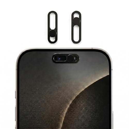 2 Pack Front Camera Privacy Cover Slider for iPhone 17/16/15/14 Pro Max/Pro, Face ID Compatible Webcam Blocker, Adhesive Anti-Spy Phone Lens Protector with Transparent Base, Black