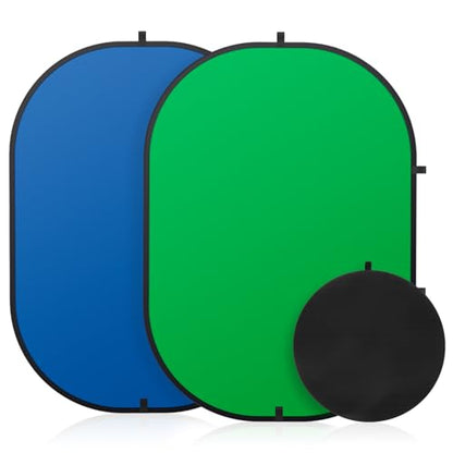 Portable Green Blue Backdrop 5x6.5ft/1.5x2m,2 in 1 Pop Up Collapsible Reversible Background with Carrying Bag for Photography Studio, Video & Live Streaming