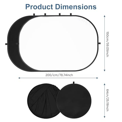 5X6.5ft Backdrop for Photography, Double Sided White Screen and Black Screen, 2 in 1 Collapsible and Reversible Background for Photography, YouTube Videos,and Live Streaming - color: Black White