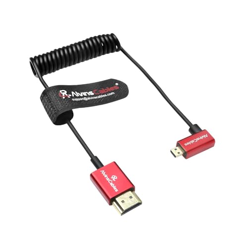 Alvin's Cables 8K 2.1 Ultra-Thin Left Angle Micro HDMI to HDMI Coiled Cable for Atomos Ninja V, 8K@60Hz 4K@120Hz High-Speed HDMI Cable for Sony A7RIII A7II A7M3, for Canon R5 M6 - size: 2.6ft, style: Left Angle micro HDMI Coiled