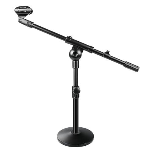 Microphone Stand Desk Adjustable, Boom Arm Desktop Mic Stand Metal Weighted Base, Height-Adjustable Compatible with Multiple Microphone Sizes
