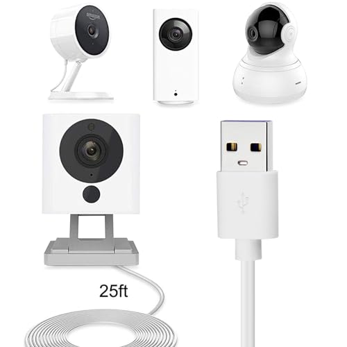 Smays 2-Pack 25ft USB to Micro USB Extension Power Cable Compatible for Wyze Cam, Oculus Go, Yi Home Camera, Kasa Cam Security Camera, White - color: White, size: 25 Feet
