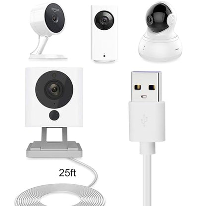 Smays 2-Pack 25ft USB to Micro USB Extension Power Cable Compatible for Wyze Cam, Oculus Go, Yi Home Camera, Kasa Cam Security Camera, White - color: White, size: 25 Feet