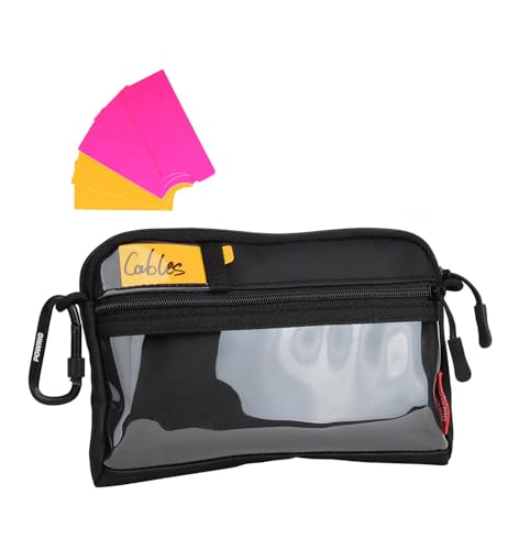 Video Accessories Organizer Pouch with Clear Window, 900D PU Utility Bag for Camera Accessories, Cable Storage, Battery Case, Small Tool Bag with Carabiner & ID Labels, for Travel Filming
