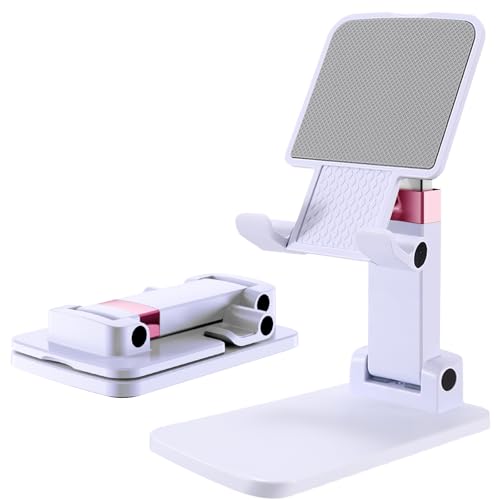 Cell Phone Stand Cute Mobile Holder For iPhone Desk Office Accessories | for thick cases; Under 12" Tablets, e-readers; Folds flat; Anti-slip; Weighted base - color: 01-White