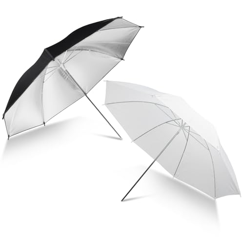 Photography Umbrella Lighting Kit,33" Translucent White Soft Umbrella & Silver Reflector Diffuser Umbrella for Studio/Outdoor Photo and Video Lighting Accessories (1x 33 White + 1x 33 Black)… - color: 1*33"White+1*33"Black