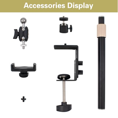 Extendable Camera Desk Mount with 360° Ball Head & 1/4" Screw, 9''-15.4" Adjustable Height Tabletop C-clamp Mounts Stand for Live Streaming, Video Conferencing, Video Recording, Photography