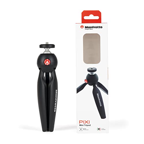 Manfrotto MTPIXIMII-B, PIXI Mini Tripod with Handgrip for Compact System Cameras, for DSLR, Mirrorless, Video, Made in Italy, Technopolymer and Aluminum, Black - style: PIXI Mini Made in Italy