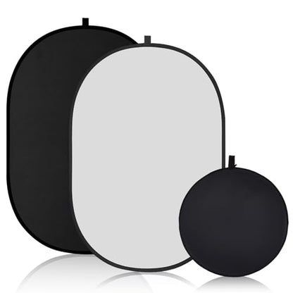 CroBlissful 5×3.3 ft(1.5mX1m) Collapsible Backdrop, Portable 2 in 1 Black and White Backgrounds with Carrying Bag, Reversible Collapsible Photography Reflector for Studio, Video & Live Streaming