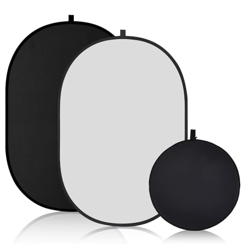CroBlissful 5×3.3 ft(1.5mX1m) Collapsible Backdrop, Portable 2 in 1 Black and White Backgrounds with Carrying Bag, Reversible Collapsible Photography Reflector for Studio, Video & Live Streaming