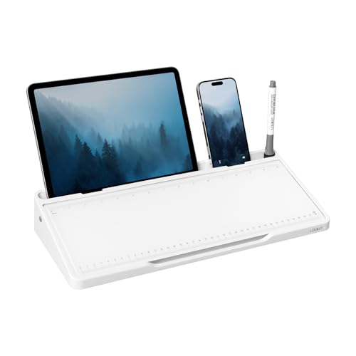 LOUKIN Glass Desktop Whiteboard, 15.3" x 5.6" Dry Erase Desk Board with Dotted and Graduated Surface, Desktop Buddy, Great for Design and Drawing, 3 Markers and 1 Dry Erase Eraser Included (White) - color: White