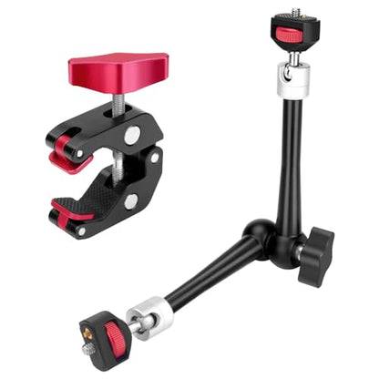 HEMMOTOP 11in Magic Arm Camera Mount Clamp, Max. Payload 5.5 LBS Articulating Arm with Anti-Twist Pins, Rotatable Pads, Adjustable Friction Arm for Monitor, LED Light, Camera Video Rig MS02 - size: 11 in