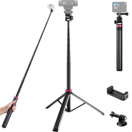 80'' Webcam Floor Tripod Stand Holder for Logitech C920x/MX Brio 4K/C922x/C930e/Brio 501/StreamCam Webcams/iPhone 17 16 15 14/Samsung S26 S25 S24 S23 Smartphone,Compatible with Gopro Action Cameras