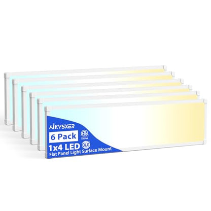 AIKVSXER 6Pack 1x4 LED Flat Panel Light, 6500LM Ultra-Bright, 30-50W White | 3000K-6500K Adjustable, 0-10V Dimming, AC120-277V, Slim Surface Mount Ceiling Light for Office, Home, Garage - color: White, size: 1x4ft-6P