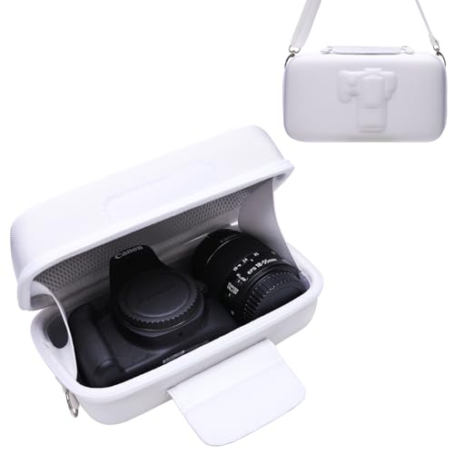 LTGEM Camera Case for Canon EOS Rebel T7 / R50 / R100 / R50 V / T6 / R8 / R10 / RP / SL3 / R5 / T100 DSLR SLR Camera and 18-55mm/18-45mm Lens with Shoulder Strap, White - color: White