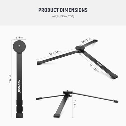 NEEWER Metal Mini Tripod Base for TL120C TL60 CL124 Tube Light Wand Stick, Extra Stable Foldable Handheld Tripod Legs Feet Tabletop Light Stand with 1/4" Screw, Silicone Pad, 3"/8cm Low Angle, CTN5 - style: CTN5