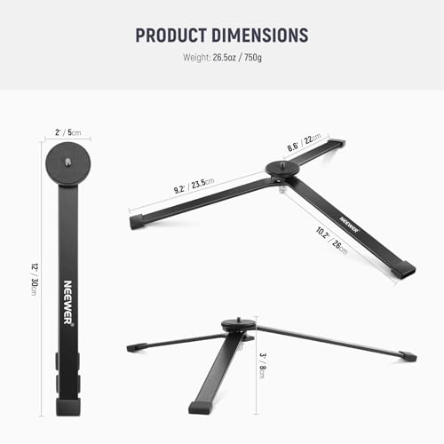 NEEWER Metal Mini Tripod Base for TL120C TL60 CL124 Tube Light Wand Stick, Extra Stable Foldable Handheld Tripod Legs Feet Tabletop Light Stand with 1/4" Screw, Silicone Pad, 3"/8cm Low Angle, CTN5 - style: CTN5