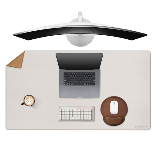 MAIDERN 40”x 24” Leather Desk Pad, Reversible Large Desk Mat, Cork & Leather Large Mouse pad for Desk, Waterproof Computer Desk Pad for Gaming Home Office (Cream) - color: Cork+cream, size: 40”x 24”