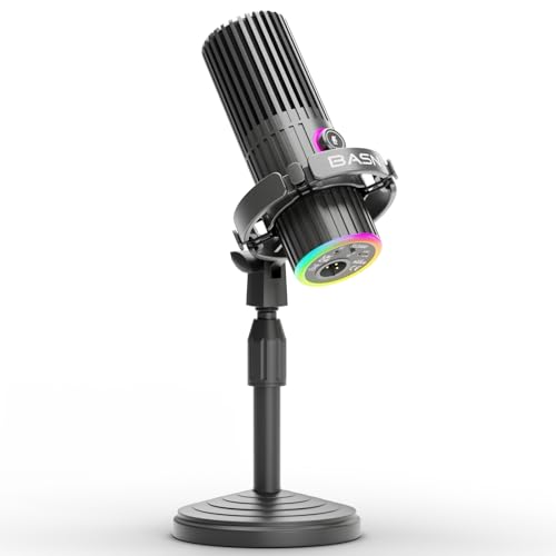 BASN USB/XLR Dynamic Microphone for Podcasting, Live Streaming, Gaming Recording with RGB Mute Button, Headphone Monitoring and MIC Stand (Gray) SL2000 - color: Gray