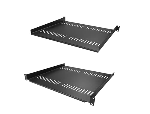 StarTech 2-Pack 1U Vented Cantilever Shelf, 16in, 44lb (CABSHELF116V2PK) | 44lb/20kg each, 16in/40cm deep, 14-gauge SPCC steel, EIA-310 fit - size: 16", style: 2-pack