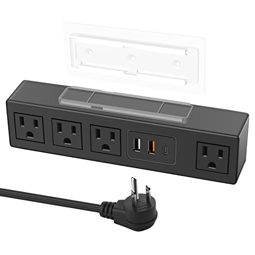 HHSOET Under Desk Power Strip with 3M Adhesive, Removable Under Desktop Mount Plug with Fast Charging USB C and USB A Ports, 4 Outlet Under Table Surge Protector 1200J, 6FT Extension Cord. (Black) - color: Black-20W, size: 6FT