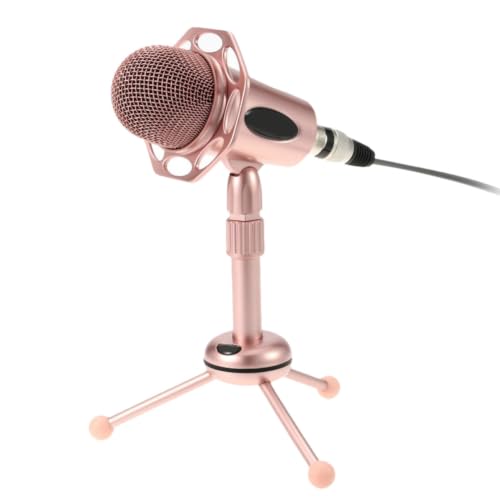 Angoily Desktop Microphone Kit with Adjustable Height and Stable Pedestal, Pink Alloy Microphone for Game Voice Chat and Live Streaming, Easy to Use Modern Simple Appearance Mic Stand