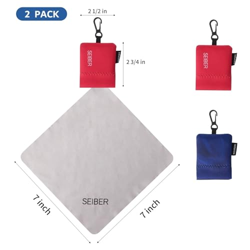 SEIBER Microfiber Eyeglass Cleaning Cloth with Neoprene Pouch, 2P, Red Blue | 7x7 inch Cloth For Glasses,Sunglasses, Laptops, Cameras, Screen,Self-Closing Bottom - color: Red Blue-(2pack)