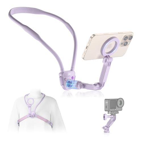 JJC Magnetic Neck Mount for Phone & Action Camera, POV Neck Holder for iPhone 17-12 Series Android Phones Gopro Insta360 with Quick Release & Angles Adjustment for Content Creating Women-Purple - color: Purple, size: For Cellphones & Action Cameras