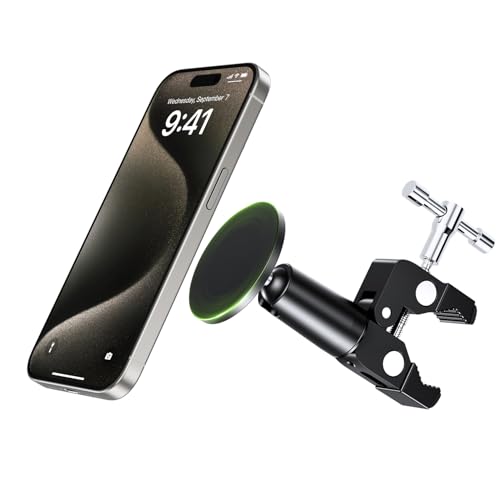 elitehood Magnetic Phone Clamp Mount, Adjustable Phone Holder for Mic Stand/Music Stand/Golf Cart/Treadmill/Stroller/Shopping Cart/Stationary Bike, iPhone Clamp Mount for Magsafe iPhone 16 15 14 - style: Magnetic Mount