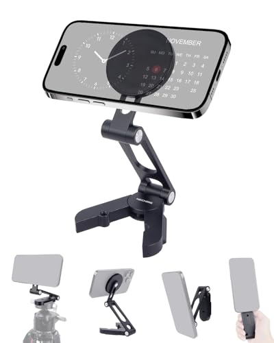 Aluminum Alloy Magnetic Phone Mount with 1/4" Screw & Arca Quick Release - Foldable Magnetic Holder for iPhone 16/15/14, Vlogging Tripod, Live Streaming Setup 814001