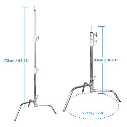 Kupo 20" C-Stand Turtle Base Professional Grip Stand with Detachable Base, Two Riser/Three Section Design, Heavy-Duty Steel Construction, Silver (KS704112) - color: Silver, style: 20" Turtle Base