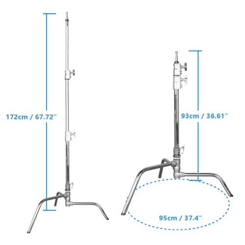 Kupo 20" C-Stand Turtle Base Professional Grip Stand with Detachable Base, Two Riser/Three Section Design, Heavy-Duty Steel Construction, Silver (KS704112) - color: Silver, style: 20" Turtle Base