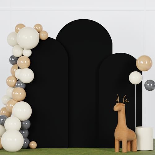 FANPROMS Spandex Arch Backdrop Cover Set of 3 Black Wedding Arch Stand Cover 5FT 6FT 7FT for Arched Frame Decor 2 Sided Arch Stand Covers Backdrop Fabric Round Top Arched Covers for Wedding Ceremony - color: Black, size: 5FT, 6FT, 7FT