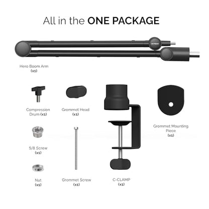 IXTECH Boom Arm - Adjustable 360° Rotatable Microphone Sturdy Stainless Steel Mic Desk, Table Stand Foldable Scissor Stable Mount Arms for Radio Studio, Podcast, Gaming - color: HERO