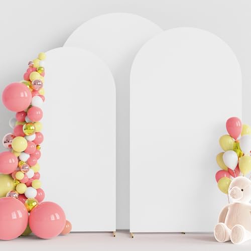 Wokceer Wedding Arch Cover (7.2FT, 6.6FT, 6FT) Set of 3 Spandex Fitted Wedding Arch Stand Covers for Round Top Chiara Arch Backdrop Stands Cover for Birthday Party Ceremony Banquet Decor White - color: White, size: 7.2FT,6.6FT,6FT