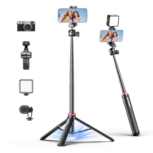 ULANZI MT-44 Auto Open Phone Tripod, 59" Extendable Phone Stand for iPhone 17 Pro Max Camera Luna Pocket 4, 360°Ball Head Selfie Stick Tripod for Vlog, Live, Travel, Video Recording, Black - color: MT44 Auto Open Black